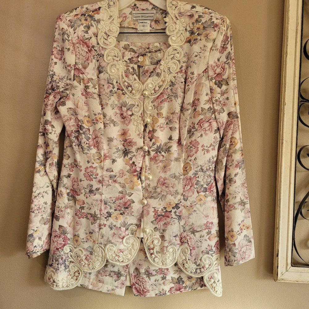 Jessica McClintock Vintage Mother Of The Bride Suit Set Ivory Floral